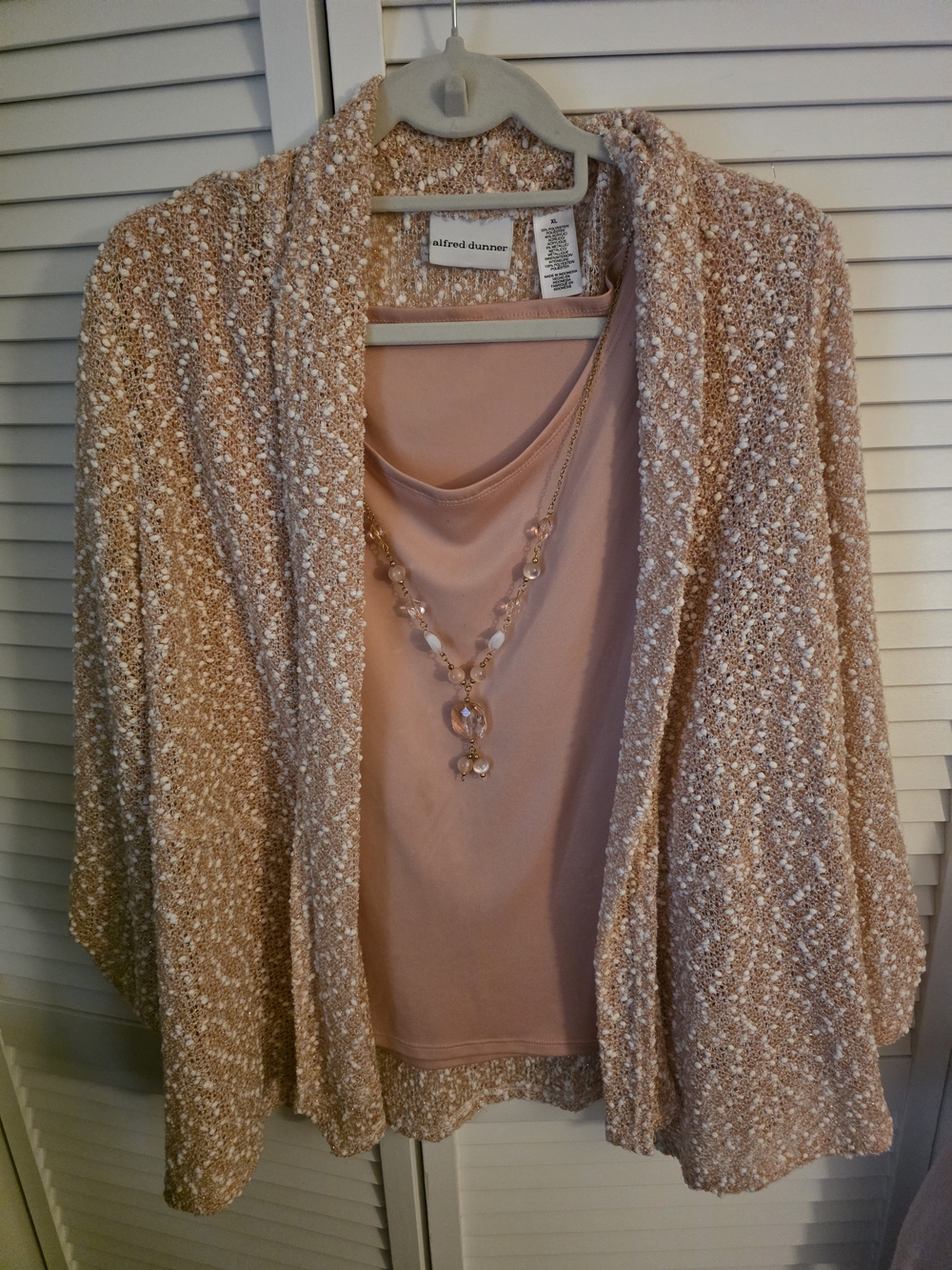 New Women's XL Alfred Dunner Pink Bouclé Cardigan Sweater Tank Combo